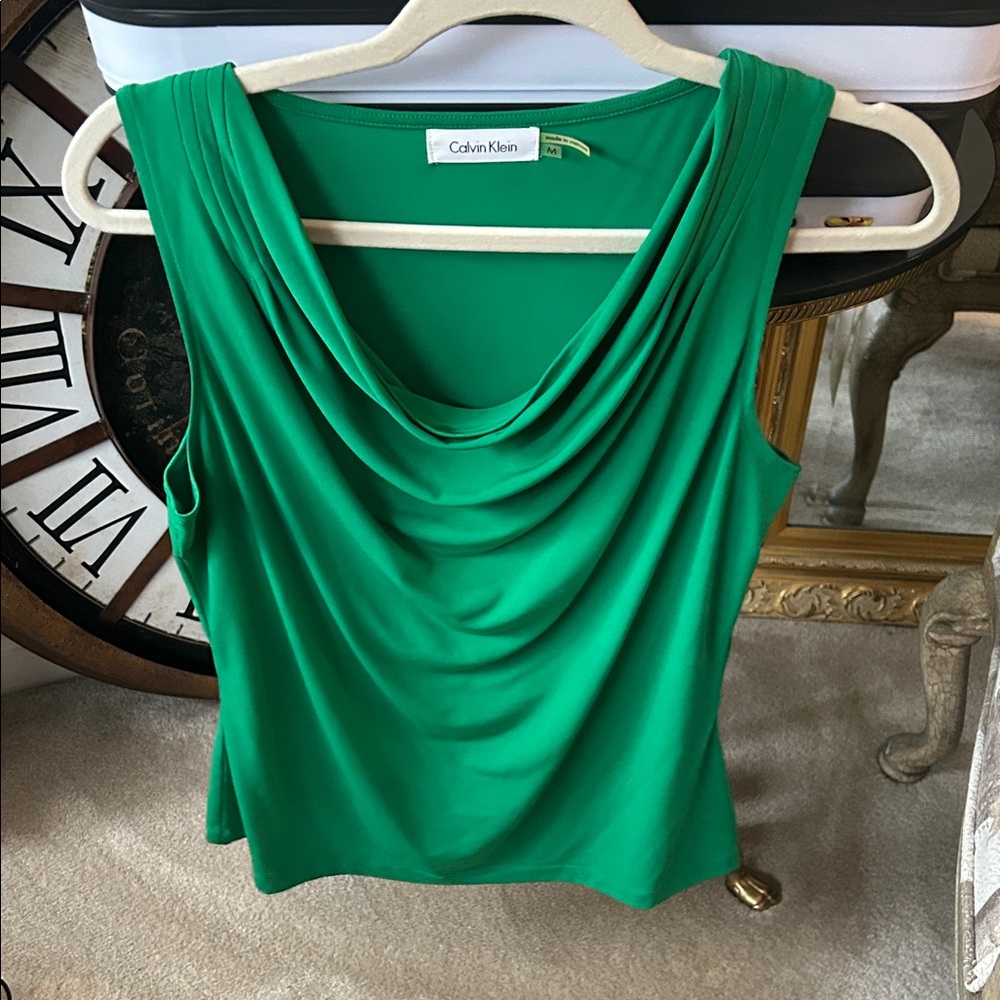 Calvin Klein Vibrant Green Cowl Neck Tank Top